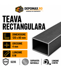 Teava rectangulara 120 x 80 x 4 mm, 6 metri